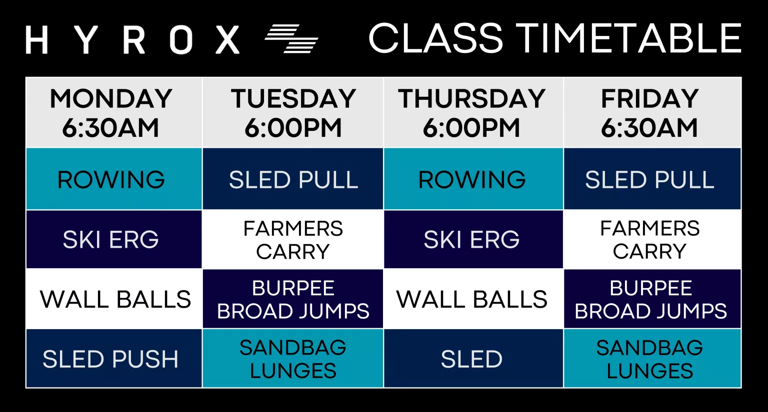 HYROX Class Timetable